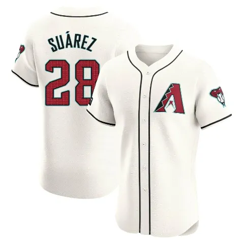 Men's Arizona Diamondbacks ＃28 Eugenio Suarez Cream Elite Home Patch Jersey