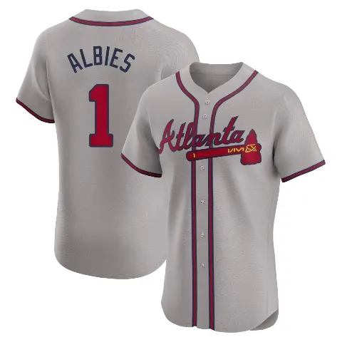 Men's Atlanta Braves ＃1 Ozzie Albies Gray Elite Road Jersey