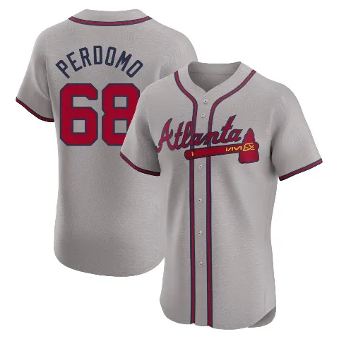 Men's Atlanta Braves ＃68 Angel Perdomo Gray Elite Road Jersey