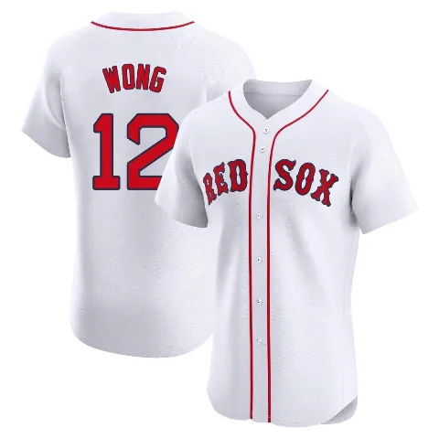 Men's Boston Red Sox ＃12 Connor Wong White Elite Home Patch Jersey
