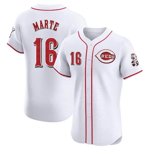 Men's Cincinnati Reds ＃16 Noelvi Marte White Elite Home Patch Jersey
