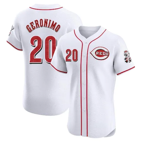 Men's Cincinnati Reds ＃20 Cesar Geronimo White Elite Home Patch Jersey