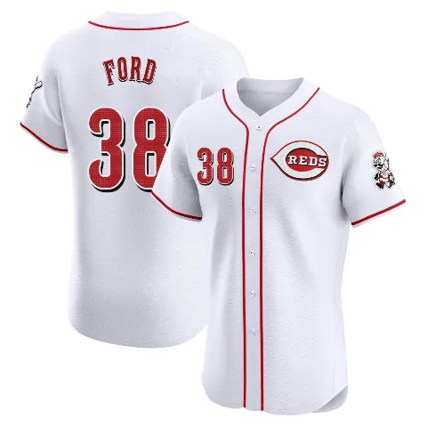 Men's Cincinnati Reds ＃38 Mike Ford White Elite Home Patch Jersey