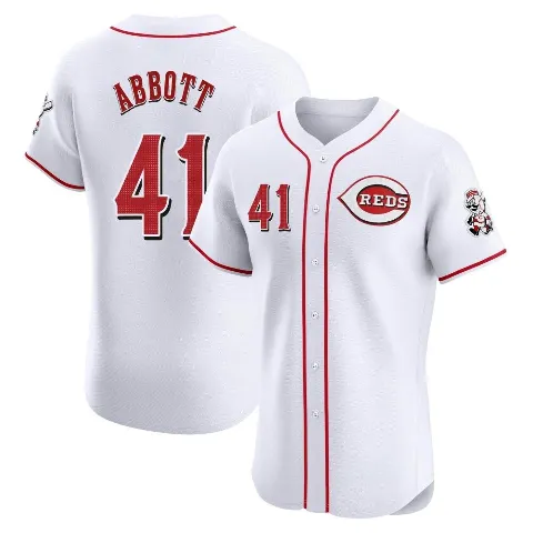 Men's Cincinnati Reds ＃41 Andrew Abbott White Elite Home Patch Jersey
