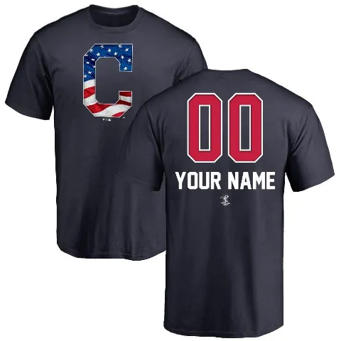 Men's Cleveland Guardians ＃00 Custom T-Shirt Navy Custom Name and Number Banner Wave T-Shirt -