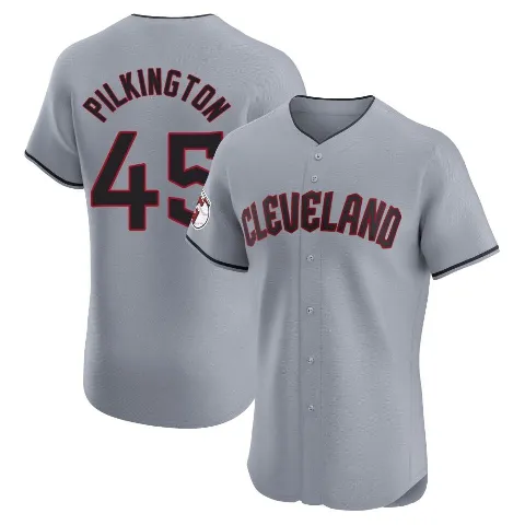 Men's Cleveland Guardians ＃45 Konnor Pilkington Gray Elite Road Jersey