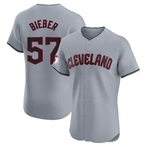 Men's Cleveland Guardians ＃57 Shane Bieber Gray Elite Road Jersey