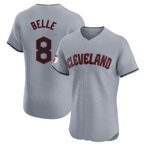Men's Cleveland Guardians ＃8 Albert Belle Gray Elite Road Jersey