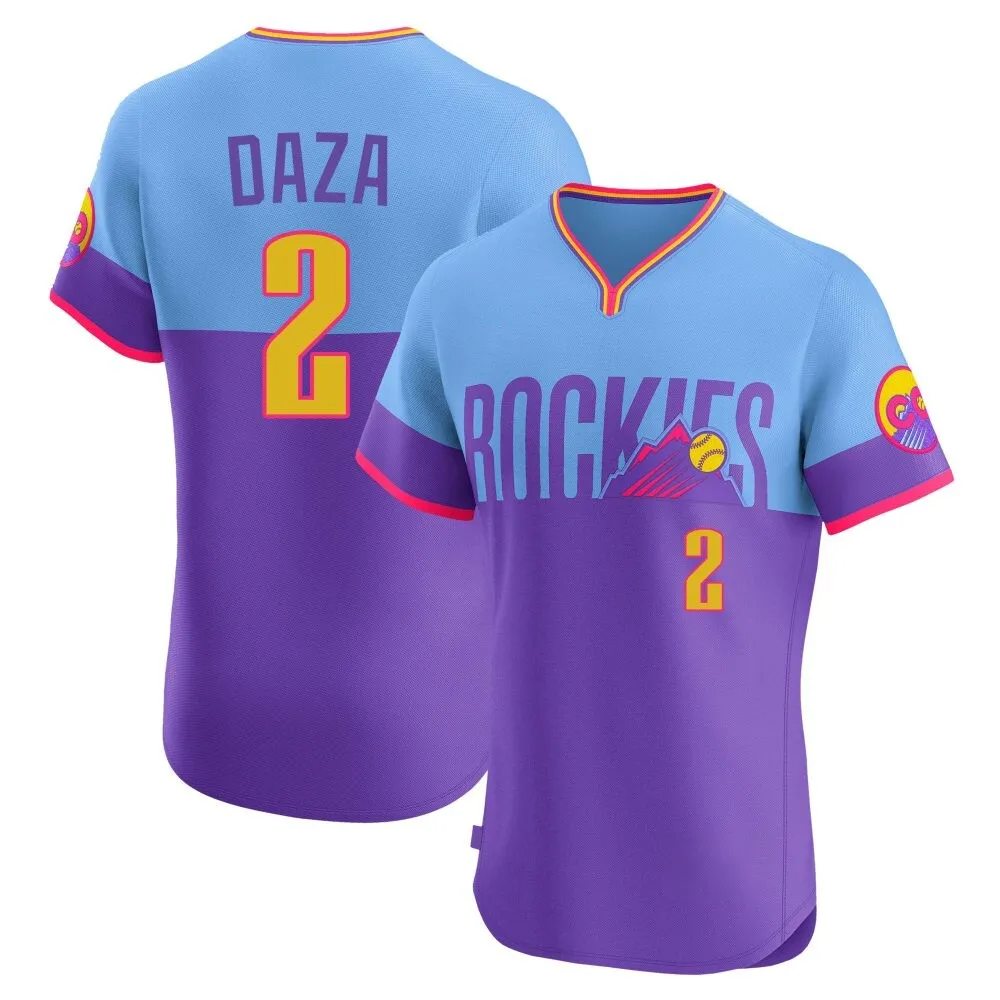 Men's Colorado Rockies ＃2 Yonathan Daza Purple/Light Elite Blue 2025 City Connect Jersey