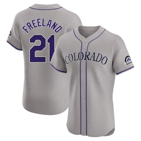 Men's Colorado Rockies ＃21 Kyle Freeland Gray Elite Road Jersey