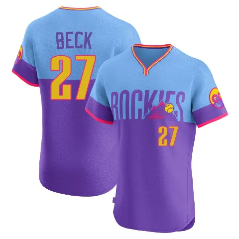 Men's Colorado Rockies ＃27 Jordan Beck Purple/Light Elite Blue 2025 City Connect Jersey