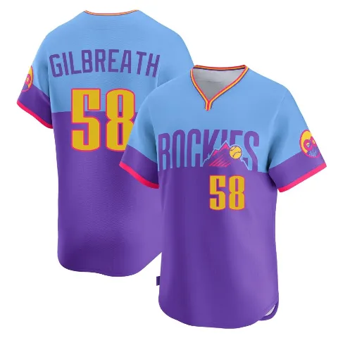 Men's Colorado Rockies ＃58 Lucas Gilbreath Purple/Light Limited Blue 2025 City Connect Jersey