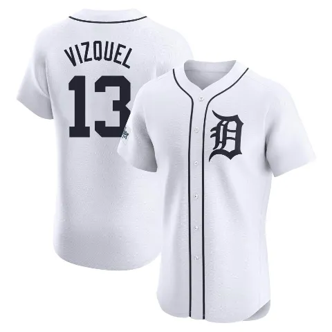 Men's Detroit Tigers ＃13 Omar Vizquel White Elite Home Patch Jersey