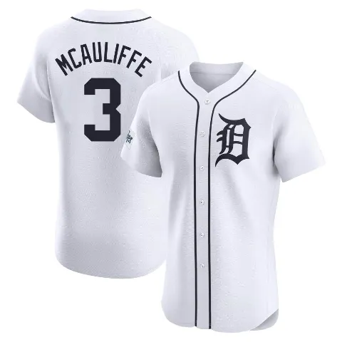 Men's Detroit Tigers ＃3 Dick Mcauliffe White Elite Home Patch Jersey