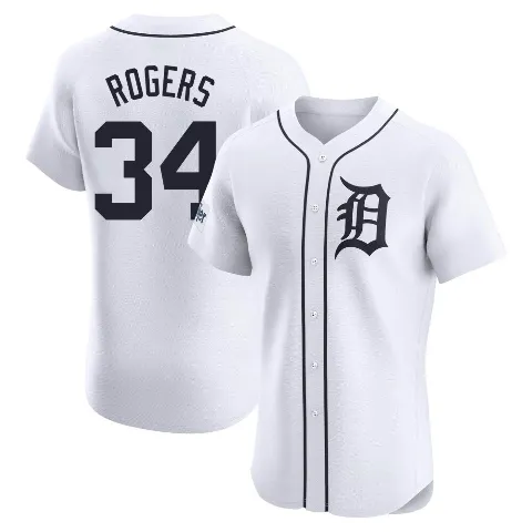 Men's Detroit Tigers ＃34 Jake Rogers White Elite Home Patch Jersey