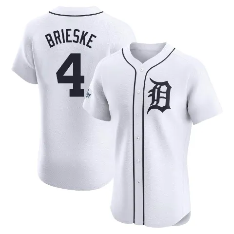 Men's Detroit Tigers ＃4 Beau Brieske White Elite Home Patch Jersey