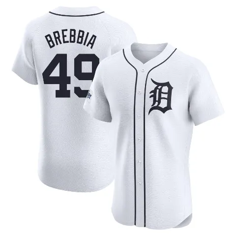 Men's Detroit Tigers ＃49 John Brebbia White Elite Home Patch Jersey