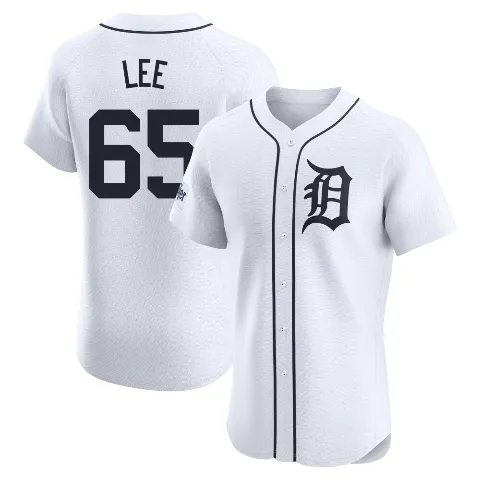 Men's Detroit Tigers ＃65 Chase Lee White Elite Home Patch Jersey