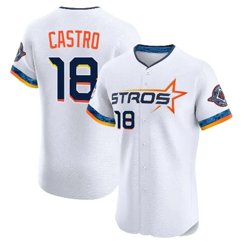 Men's Houston Astros ＃18 Jason Castro White Elite 2025 City Connect Jersey