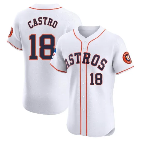 Men's Houston Astros ＃18 Jason Castro White Elite Home Patch Jersey
