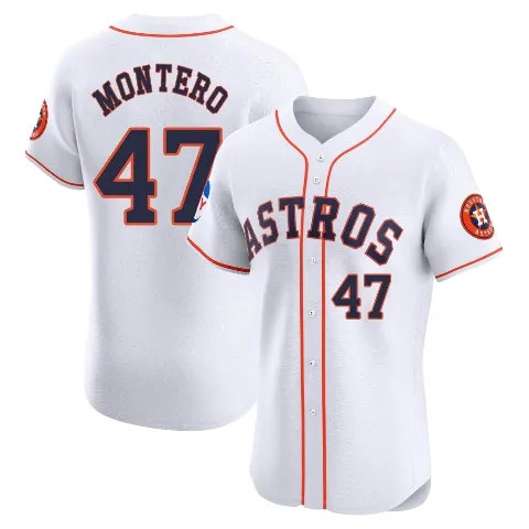 Men's Houston Astros ＃47 Rafael Montero White Elite Home Patch Jersey