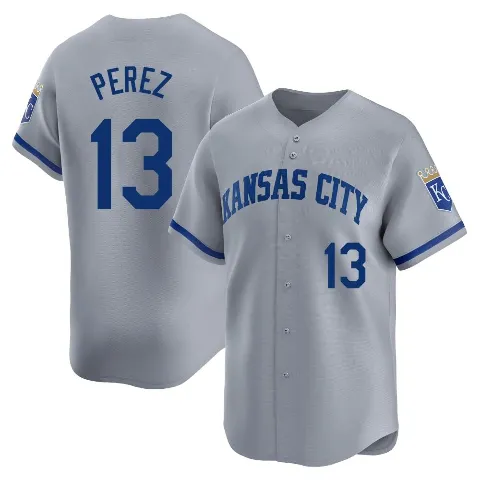 Men's Kansas City Royals ＃13 Salvador Perez Gray Limited Away Jersey