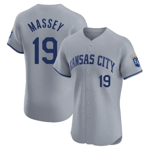 Men's Kansas City Royals ＃19 Michael Massey Gray Elite Road Jersey