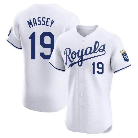 Men's Kansas City Royals ＃19 Michael Massey White Elite Home Jersey