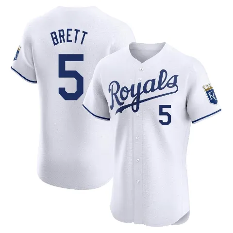 Men's Kansas City Royals ＃5 George Brett White Elite Home Jersey