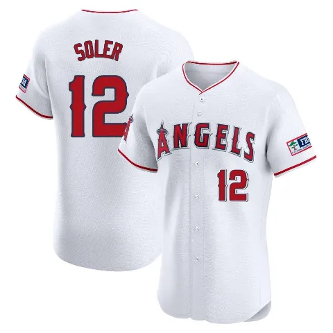 Men's Los Angeles Angels ＃12 Jorge Soler White Elite Home Patch Jersey