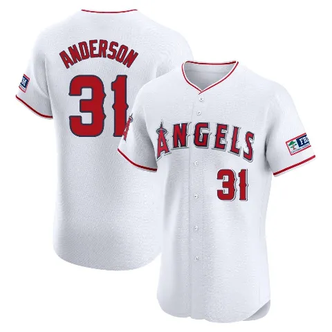 Men's Los Angeles Angels ＃31 Tyler Anderson White Elite Home Patch Jersey