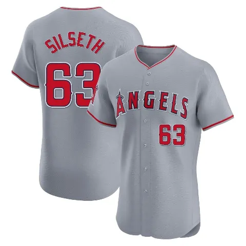 Men's Los Angeles Angels ＃63 Chase Silseth Gray Elite Road Jersey