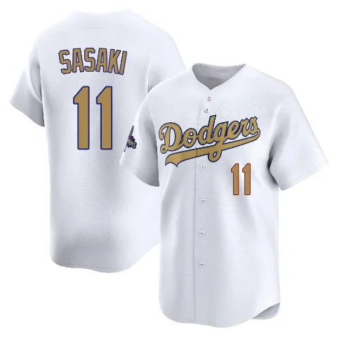 Men's Los Angeles Dodgers ＃11 Roki Sasaki Gold Limited White 2025 Collection Jersey