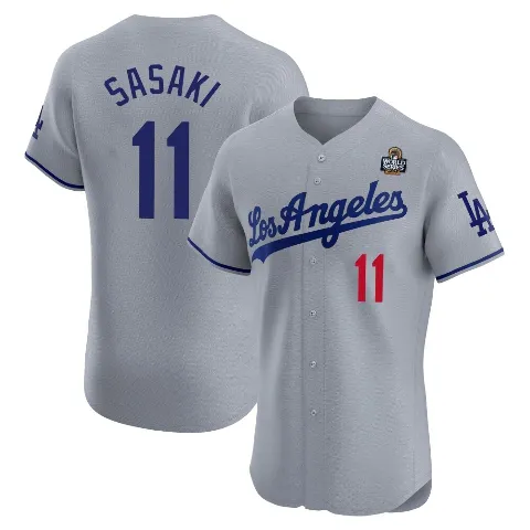 Men's Los Angeles Dodgers ＃11 Roki Sasaki Gray Elite Road 2024 World Series Jersey
