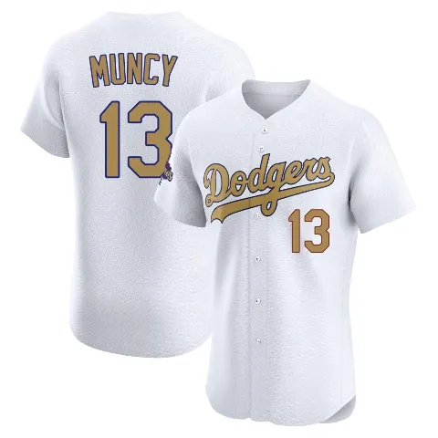Men's Los Angeles Dodgers ＃13 Max Muncy Gold Elite White 2025 Collection Jersey