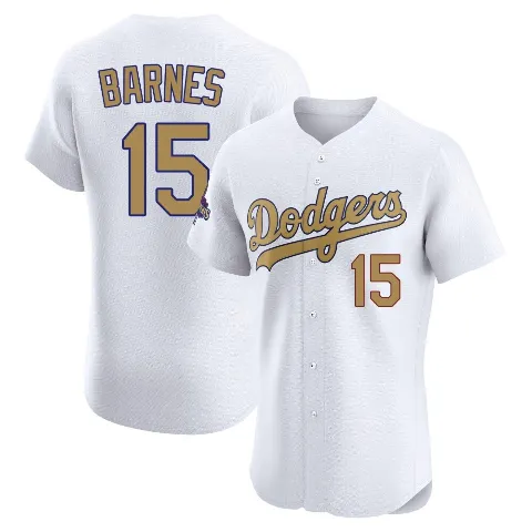 Men's Los Angeles Dodgers ＃15 Austin Barnes Gold Elite White 2025 Collection Jersey
