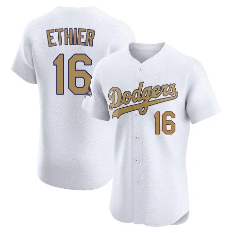 Men's Los Angeles Dodgers ＃16 Andre Ethier Gold Elite White 2025 Collection Jersey
