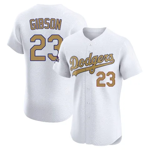 Men's Los Angeles Dodgers ＃23 Kirk Gibson Gold Elite White 2025 Collection Jersey
