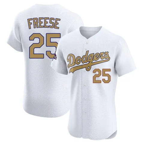 Men's Los Angeles Dodgers ＃25 David Freese Gold Elite White 2025 Collection Jersey