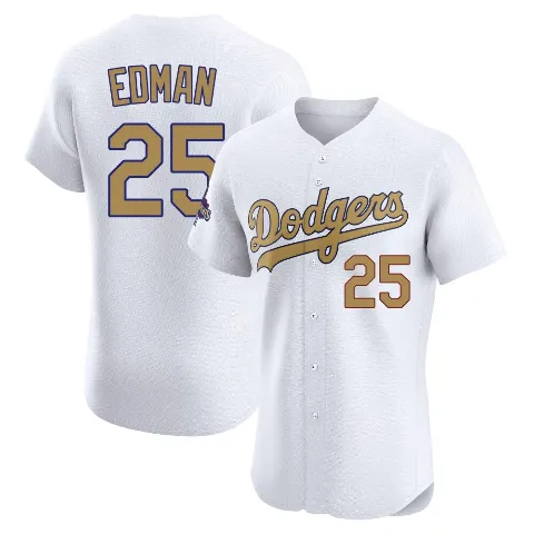 Men's Los Angeles Dodgers ＃25 Tommy Edman Gold Elite White 2025 Collection Jersey