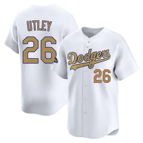 Men's Los Angeles Dodgers ＃26 Chase Utley Gold Limited White 2025 Collection Jersey