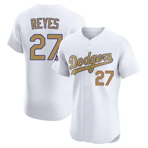 Men's Los Angeles Dodgers ＃27 Alex Reyes Gold Elite White 2025 Collection Jersey