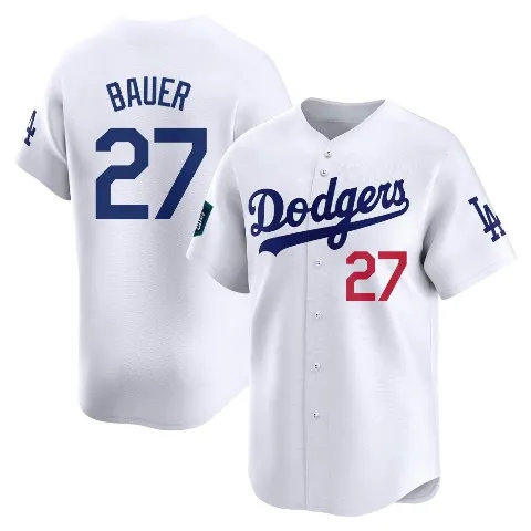 Men's Los Angeles Dodgers ＃27 Trevor Bauer White Limited 2024 World Tour Seoul Series Home Jersey