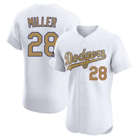 Men's Los Angeles Dodgers ＃28 Bobby Miller Gold Elite White 2025 Collection Jersey