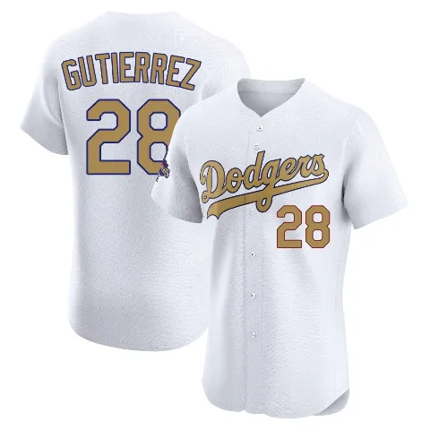 Men's Los Angeles Dodgers ＃28 Franklin Gutierrez Gold Elite White 2025 Collection Jersey