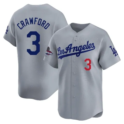 Men's Los Angeles Dodgers ＃3 Carl Crawford Gray Limited Away World Series Champions Jersey
