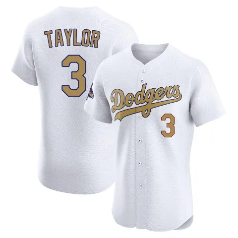 Men's Los Angeles Dodgers ＃3 Chris Taylor Gold Elite White 2025 Collection Jersey