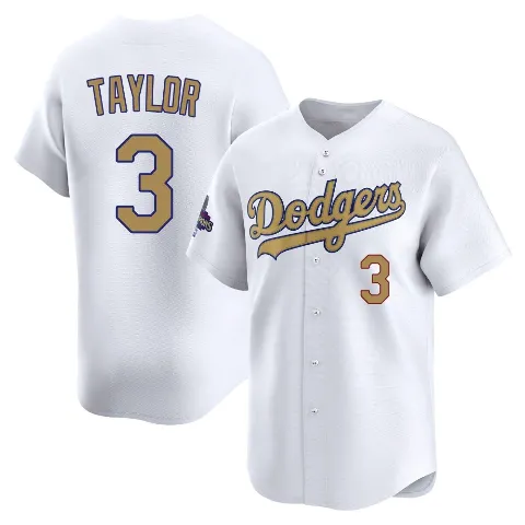 Men's Los Angeles Dodgers ＃3 Chris Taylor Gold Limited White 2025 Collection Jersey
