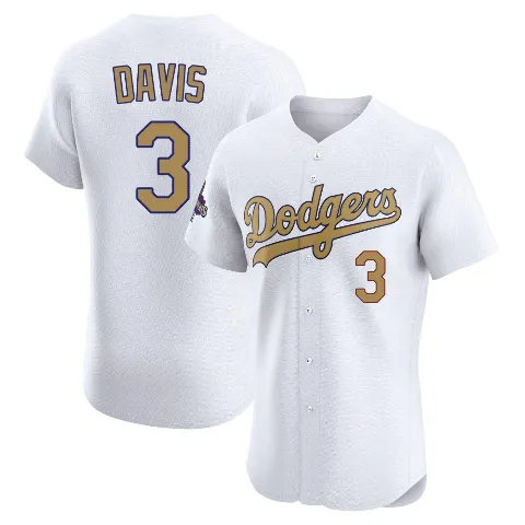 Men's Los Angeles Dodgers ＃3 Willie Davis Gold Elite White 2025 Collection Jersey