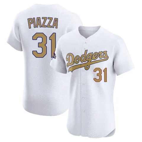 Men's Los Angeles Dodgers ＃31 Mike Piazza Gold Elite White 2025 Collection Jersey